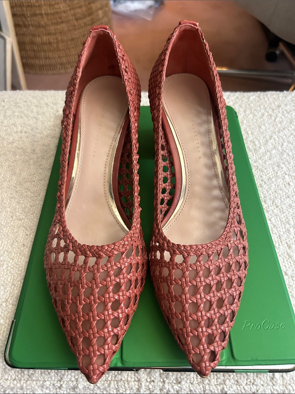 Zara Woven Pointed-Toe Heels in Rust